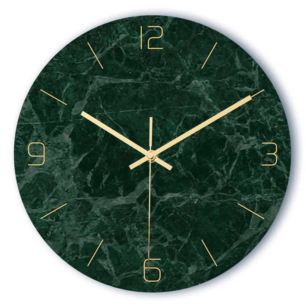 

mordern wall clock Acrylic Material High Gloss Green Marble Vision Creative Silent Dry Battery Power Living Room Fashion Decor