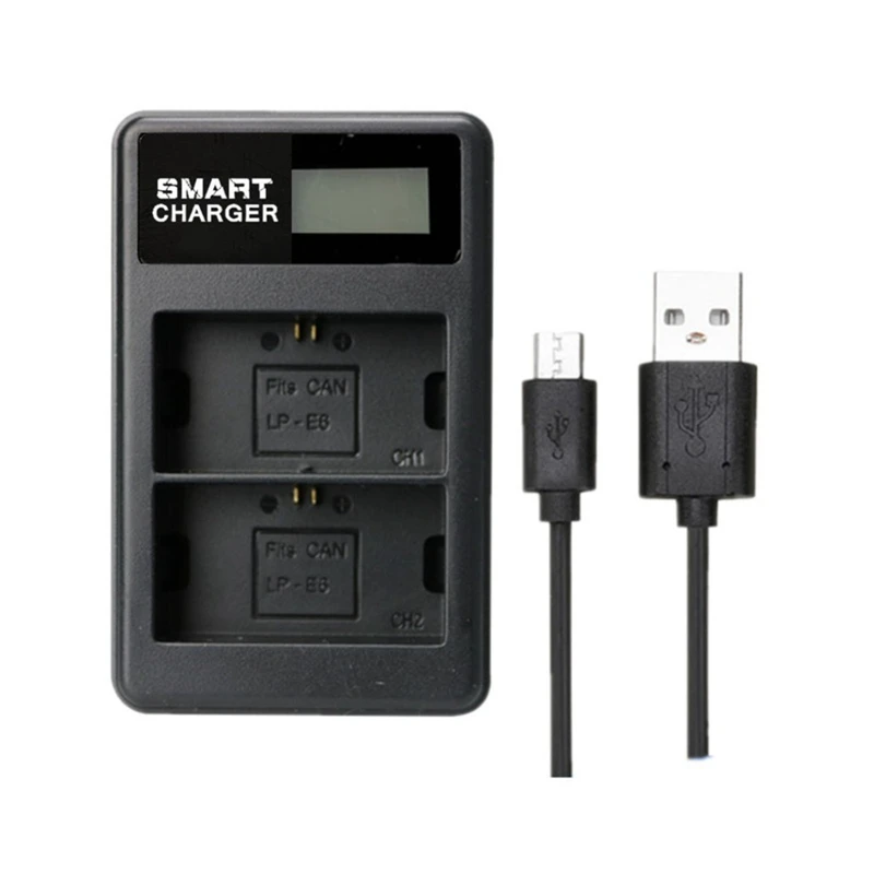 Батарея ЖК дисплей двойной Зарядное устройство для Canon LP E6 E6N LC E6E и