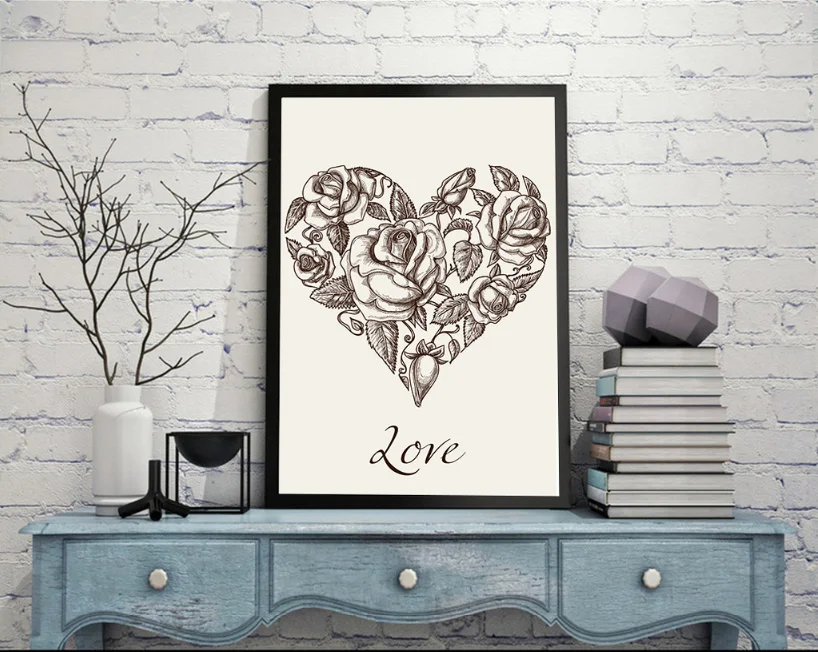 Скандинавский Искусство ретро Любовь Роза декоративная живопись настенное