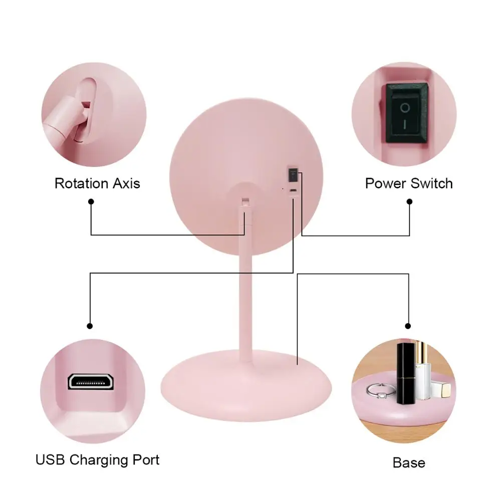 Настольное светодиодное зеркало для макияжа с 5-кратным увеличением и USB-зарядкой