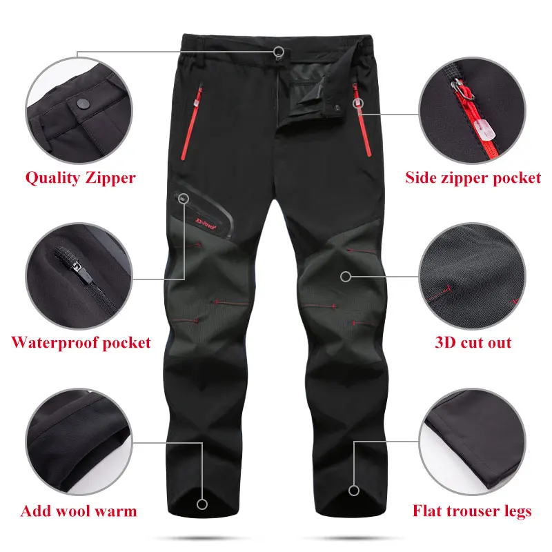 

LUTU Autumn Winter Men Plus Velvet Softshell Pants Pants Run Oversized Waterproof Outdoor Fishing Camping Climb Trousers 5XL