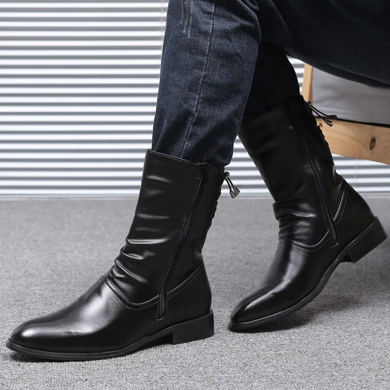 

new arrival mens casual party nightclub dress high boots natural leather shoes cowboy boot pointed toe botas zapatos de hombre