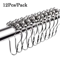 12 pcs iron curtain hooks bath curtain rollerball shower curtain rings hooks 5 rollers polished hower curtain ring home decor