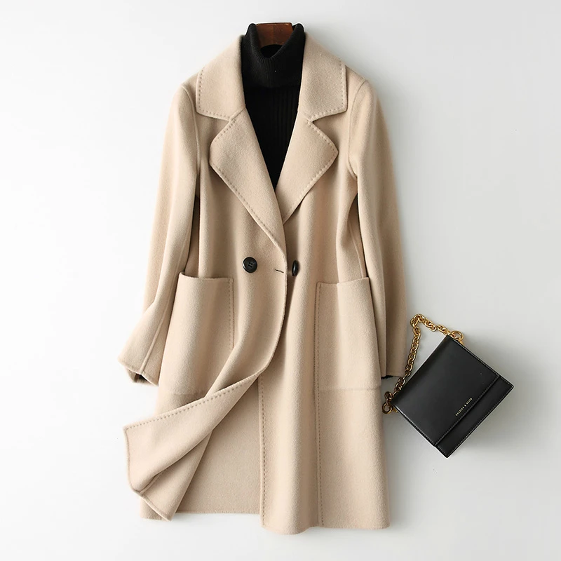 

Solid Double sided Coat Female Turn-Down Collar Winter Jacket Women Long Wool Coats chaquetas invierno mujer 38027