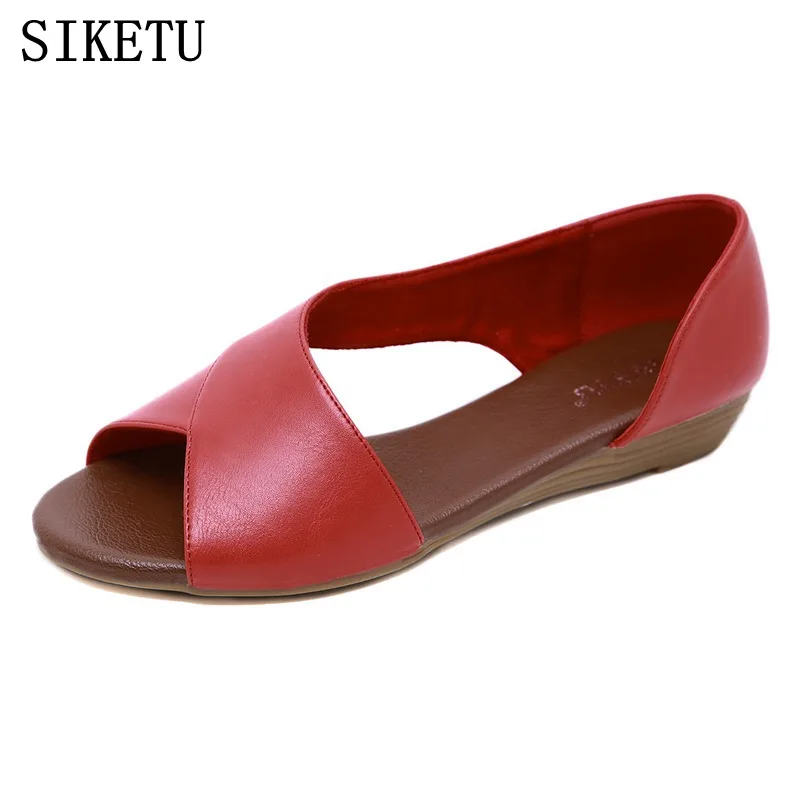 Женские босоножки с открытой спиной SIKETU мягкие кожаные легкие на танкетке