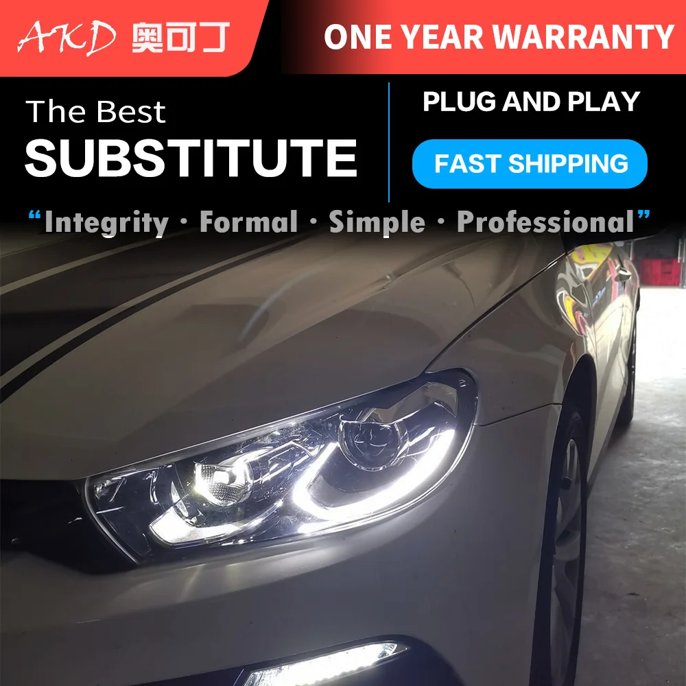 

2 PCS CG Car Styling Head Lamp For VW Scirocco R 2009-2015 HeadlightsLED DRL Signal Dual Projector Auto Replacement