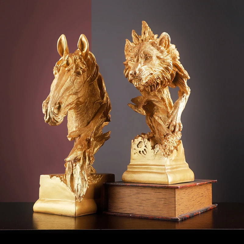 

European Decoration Horse Sculpture Animal Head Figurine Home Living Room Decoration Furnishings TV Cabinet Decor Ornament Gifts