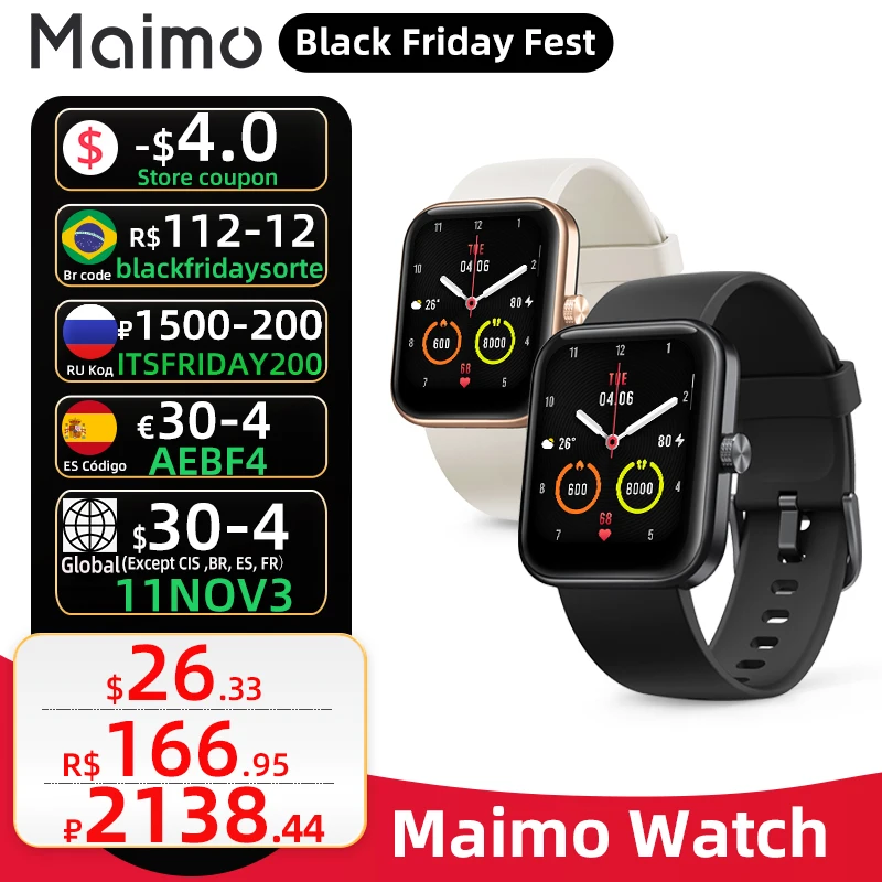 

Global Version 70mai Maimo Watch Blood Oxygen Heart Rate 1.69" 5ATM Waterproof For Xiaomi Smartwatch Mi Band Women Men's Watches