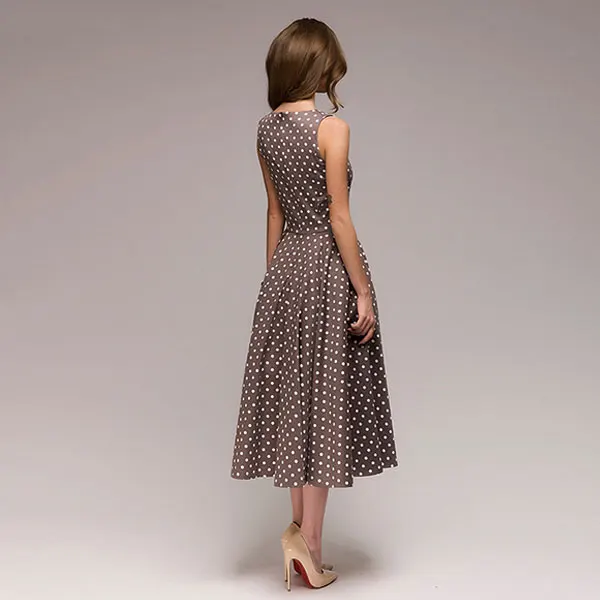 Женское винтажное платье в горошек новинка без рукавов с круглым вырезом vestidos
