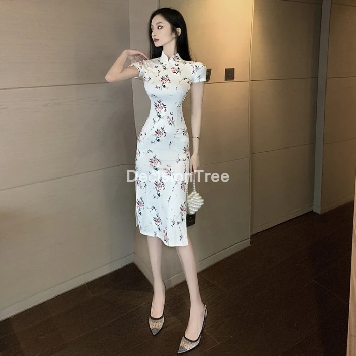 Женское китайское платье-Ципао элегантное пикантное с воротником-стойкой