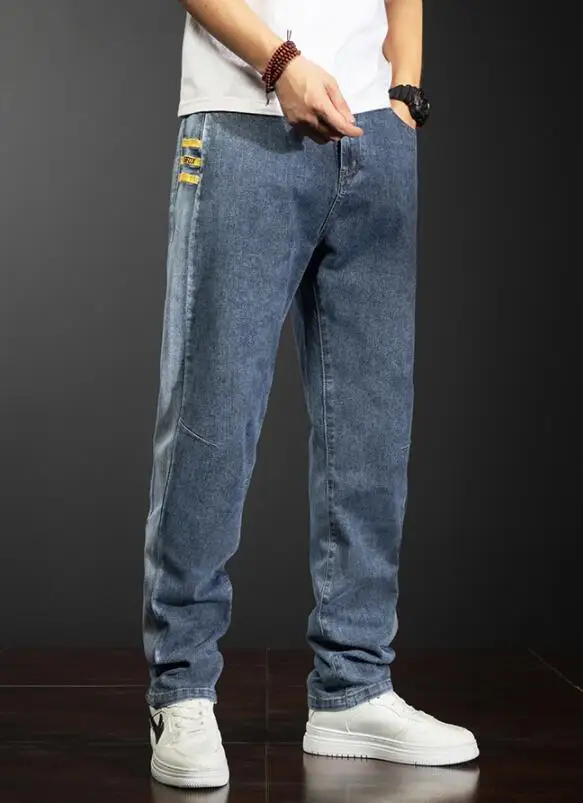 Ice Silk Thin Jeans Men Straight Slim Fit Harlan Pants Business Casual Stretch Straight Work Classic Style Jeans Size 28-44