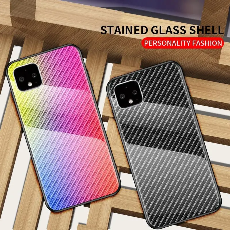 Luxury Carbon Fiber Case For Google Pixel 2 3 3A 4 XL Tempered Glass 2XL 3XL 4XL 1XL Soft TPU Border Cover Coque |