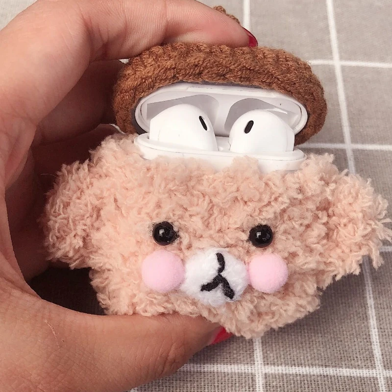 Милый DIY корейский Вязаный чехол для собаки Тедди для Apple AirPods 1 2 Чехол аксессуары ручной работы Bluetooth наушники защитный чехол подарки