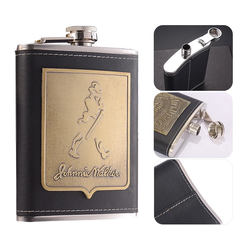 

8oz/220ml Stainless Steel Hip Flask PU Embossed Flask For Alcohol Outdoor Portable Whiskey Wine Bottle For Men Gift