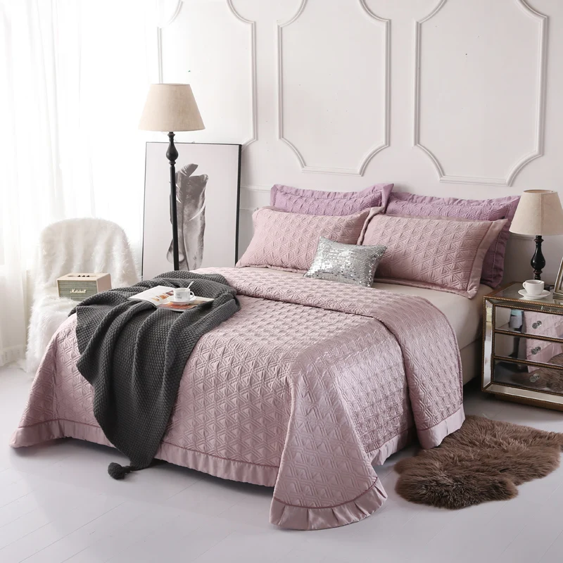 New Pink Soft tencel Quilting lace bed cover Bed Skirt Bedspread Sheet Cover Pillowcase Bedding Set 3pcs | Дом и сад