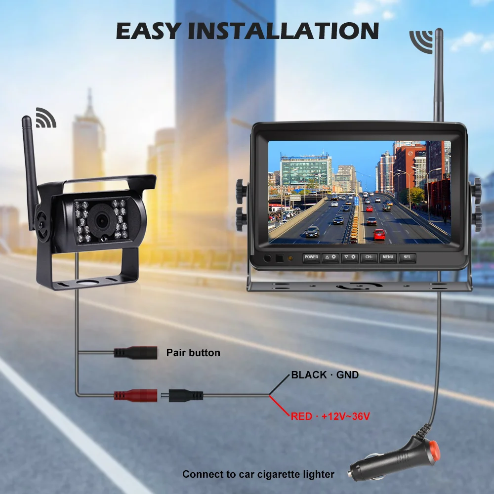 $75.23 7 inch Wireless Car Monitor Truck Screen CMOS IR Night Vision Reverse Backup Wifi Camera Parking System Display for Car