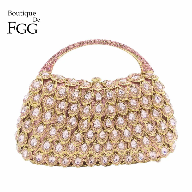 Женский металлический клатч Boutique De FGG розовый с кристаллами сумка-тоут верхней