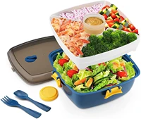 1200ml salad lunch box 5 compartment bento tray salad dressing bowl toppings with 2oz sacuce pot container reusable fork spoon