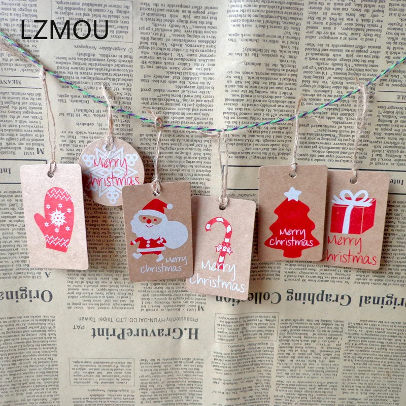 

50pcs Merry Christmas Gift Kraft Paper Tags Santa Claus Paper Bags Hang Tag Candy Dragee Gift Box Tags DIY Thank You Hang Tags