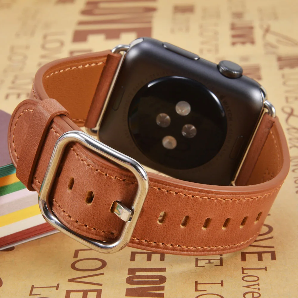 Ремешок из натуральной кожи для Apple Watch 38 мм 40 42 44 спортивный браслет iwtach series 5 4 3 2