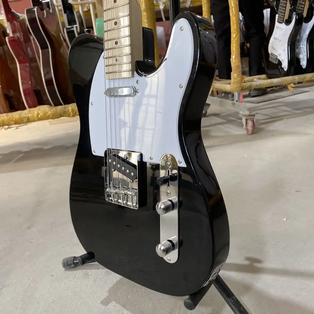 

tele guitar black color white pickguard maple fingerboard electric tele guitar free shipping