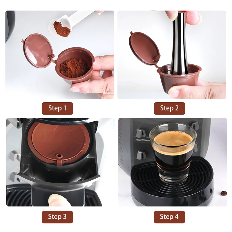 

3PCS Reusable Refillable Coffee Capsule Cup Coffee Filters with Spoon Brush for Dolce Gusto Coffee Machines Coffee Accessories