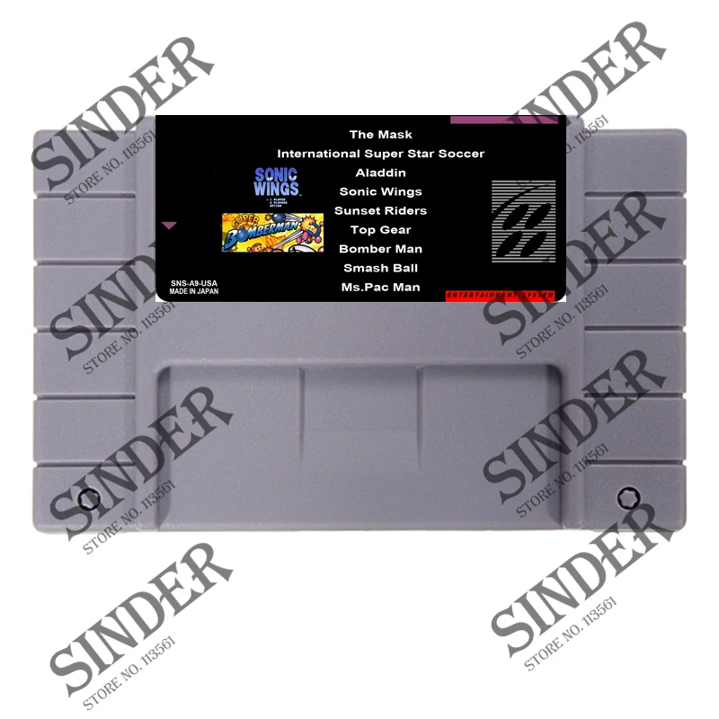 Игровая Карта 9 в 1 16 бит серая с крыльями Соника Аладдина Top Gear для игроков NTSC из