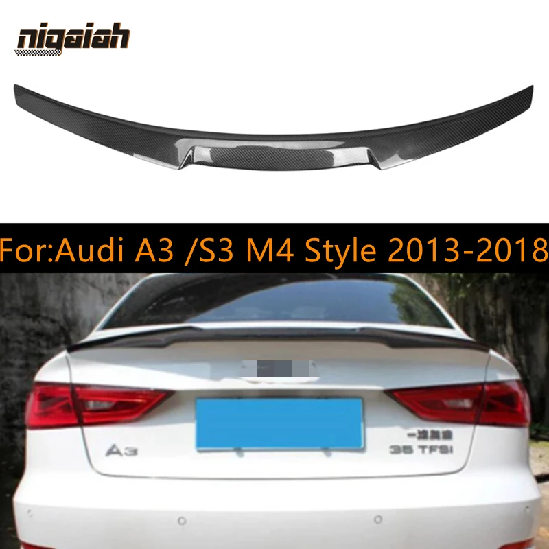 

Carbon Fiber Spoiler for audi A3 S3 car styling Carbon Fiber Rear lips Trunk Spoiler Car Wing 2013-2018 M4 style rear bumper