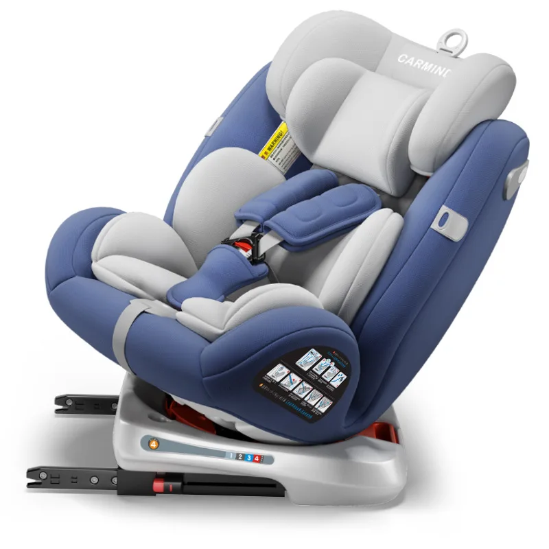 360-degree rotating child safety seat car baby adjustable for 0-12 years old sleeping and lying universal chair blue