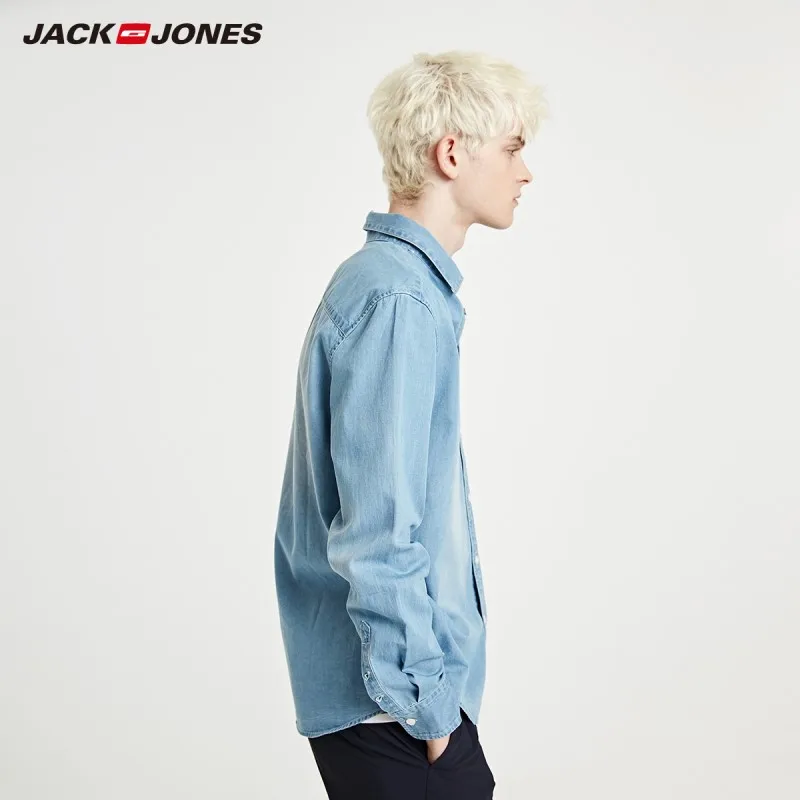 JackJones Мужская Базовая Свободная Повседневная джинсовая рубашка из 100% хлопка