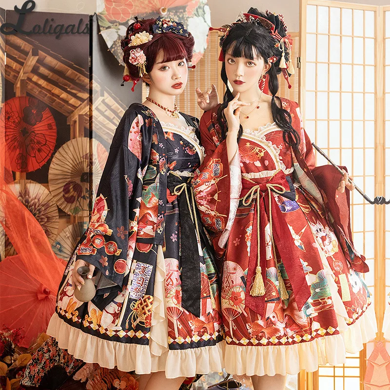 

Kimono Lolita Dress ~ Inari Taisya ~ Vintage Printed Dress with Top