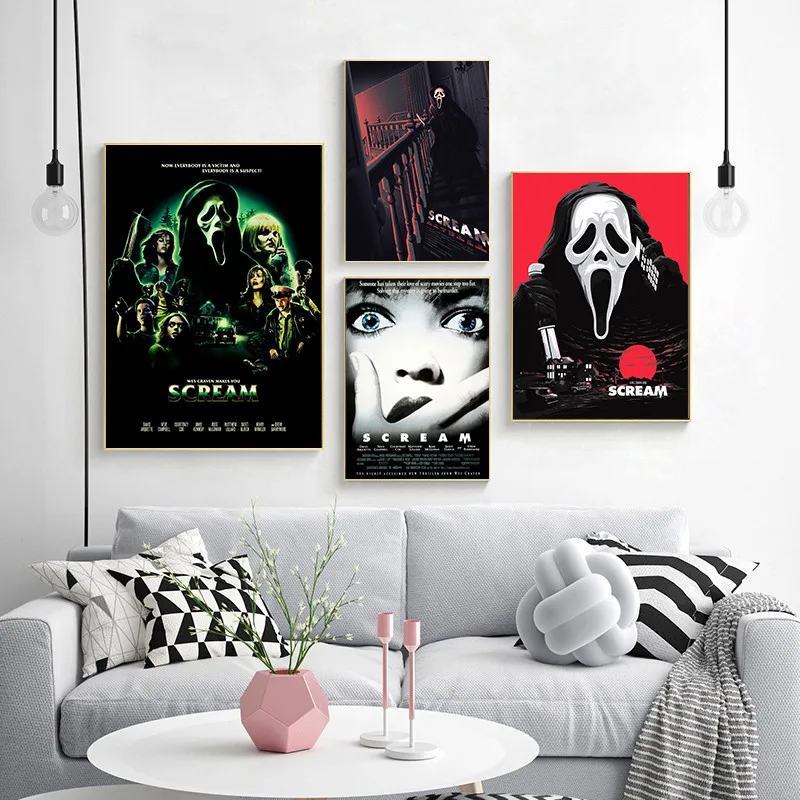 

Classic Horror Movie Scream White Glossy Paper Poster Bar Indoor Bedroom Wall Art Poster Living Room Decoration Wall Art