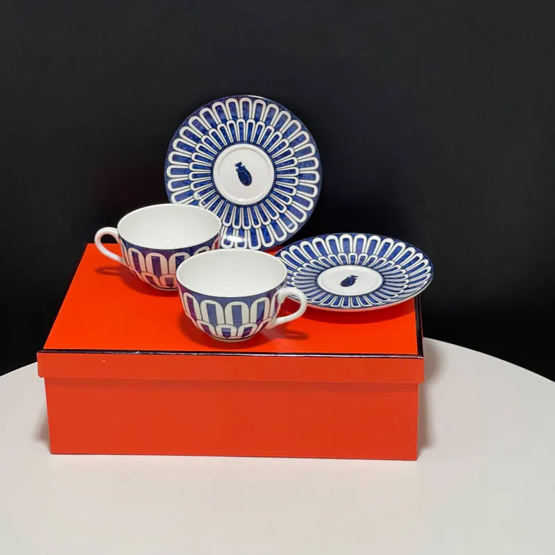 Luxury Porcelain Coffee Cups and Saucers Set With Orange Box Wedding Birthday Housewarming Gift Fine Bone China Tea | Дом и сад