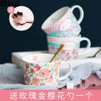 cute girl creative mug nordic flower coffee with spoon ceramic mug fashion kubek taza personalizada eco friendly canecas 60