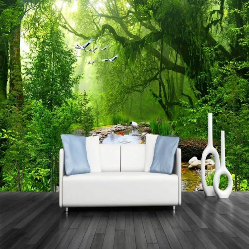 

Dropship Custom Green Wallpaper Flowing Waters 3D Wealth Forest Wallpaper Papier Peint Mural Bedroom Wall Papers Home Decor