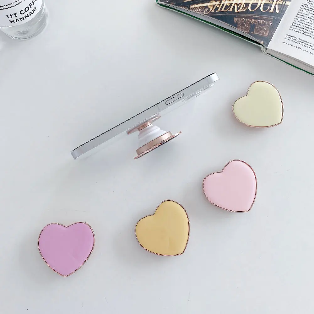 

Gold Plated Love Heart Phone Stretch Bracket For iphone Samsung Stand Mount Accessories 3D Cartoon Grip Finger Holder