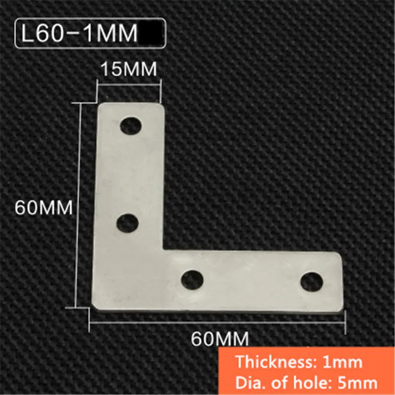 L60-1mm 5 шт./лот из нержавеющей стали Гладкий угловой кронштейн сатин L T Форма доска поддержка угловой кронштейн мебельная фурнитура разъемы - Цвет: L60-1mm