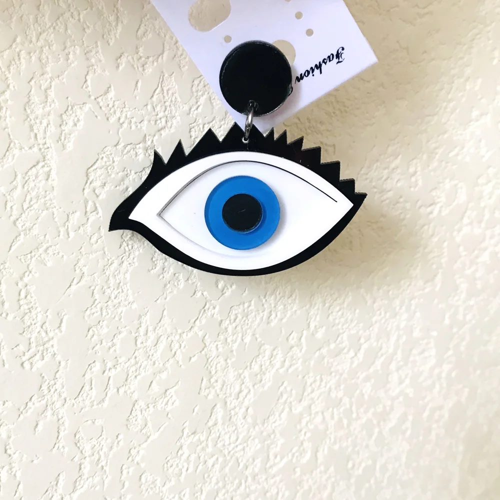 Женские акриловые серьги подвески в стиле панк с большими голубыми глазами для
