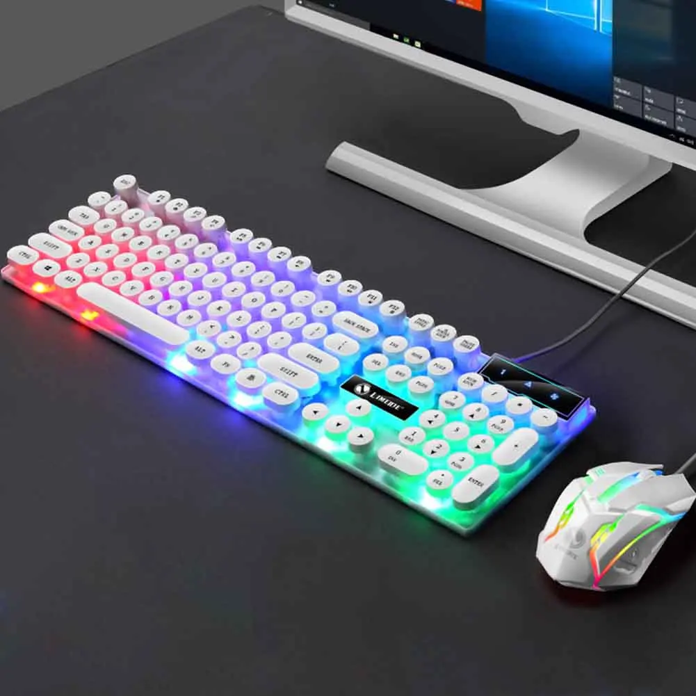 

Ergonomic For PC USB Laptop With Mouse Colorful Backlight Portable Home Smooth Wired Keyboard Set Office Thin Gaming Low Noise