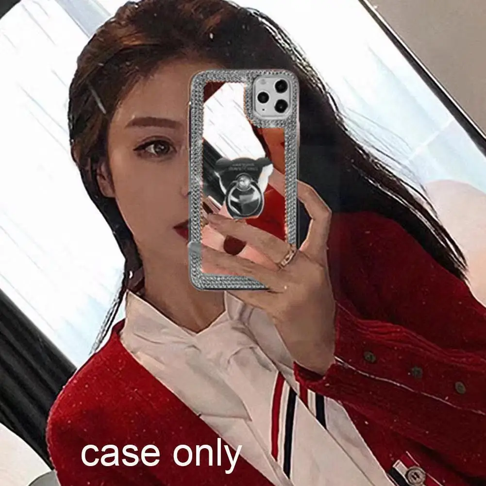 

Electroplating Mirror Rhinestone Frame Mobile Phone Stand For iPhone12pro with Protection Cover Case Y5K1