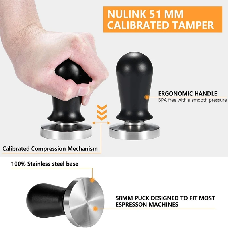 

Promotion! 51mm Calibrated Pressure Espresso Tamper Tool Barista Espresso Machine Tamper Flat Base 30Lbs Press, 304 Stainless St