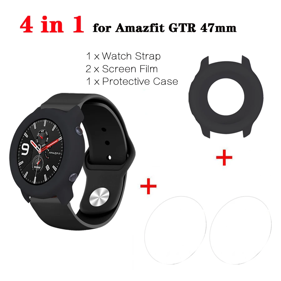 4 в 1 для Amazfit GTR ремешок браслет+ чехол для часов бампер+ Закаленное стекло протектор экрана для Huami Amazfit GTR 47 мм