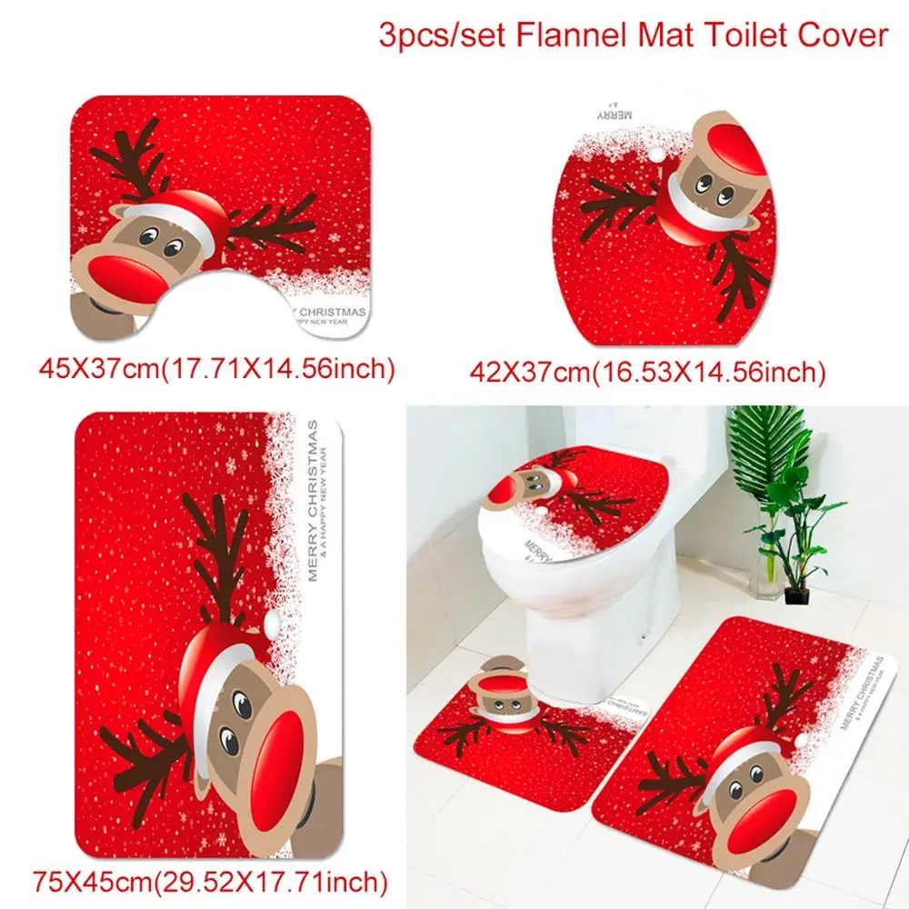 Carpet set 3 HUIRAN Рождество ванная комната шторки коврик сиденье для унитаза украшения Рождественские украшения для дома рождественские подарки год - Цвет: Carpet set 3
