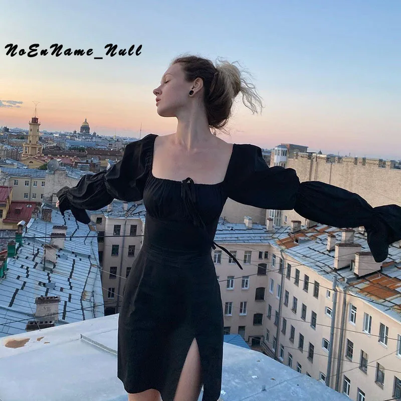 

Осеннее простое плиссированное платье в стиле Харадзюку, женское модное привлекательное офисное мини-платье с длинным рукавом и квадратны...