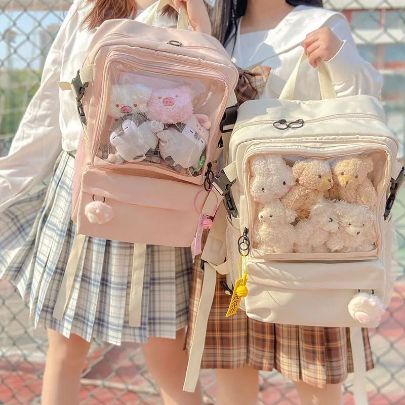 Холщовый Рюкзак для девочек-подростков, прозрачная Дорожная сумка из ПВХ, вместительные школьные ранцы в японском и корейском стиле
