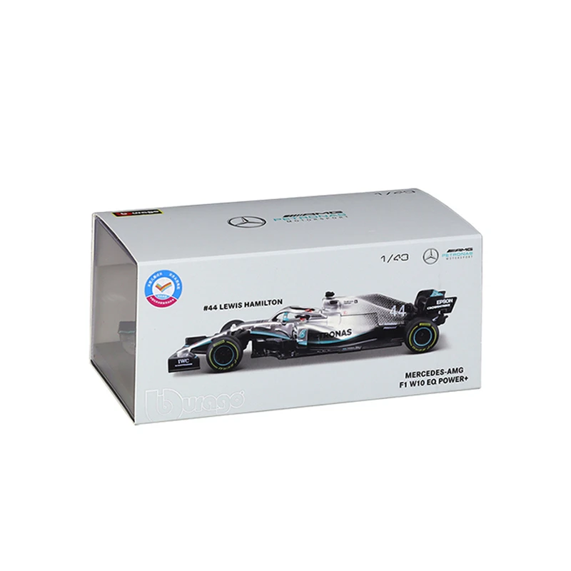 Bburago 1:43 F1 Mercedes Benz 2019 W10-44 Formula car Acrylic dust cover simulation decoration collection toy die casting model |