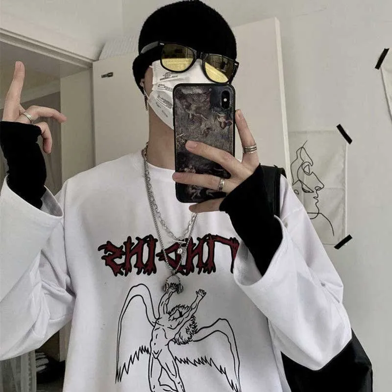 NiceMix весна корейский осень ulzzang Харадзюку улица хип-хоп Темный Ретро Ангел печать футболка ins модная свободная повседневная женская
