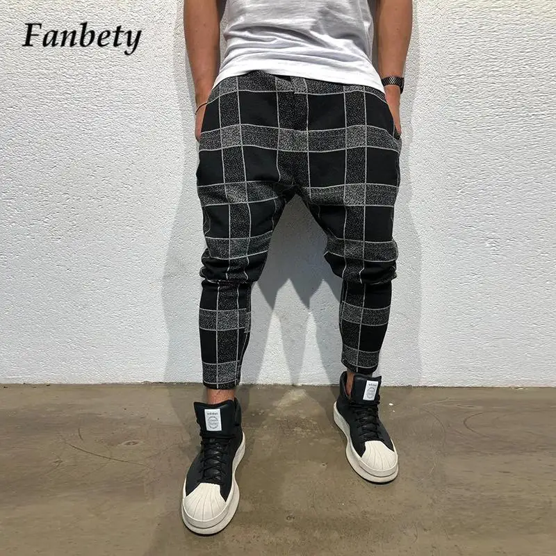 

Брюки-Карандаш мужские в клетку, со средней посадкой, на шнуровке