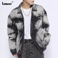 ladiguard 2021 new harajuku style men denim jackets autumn fashion tie dry jean outerwear denim jackets colorblack streetwear