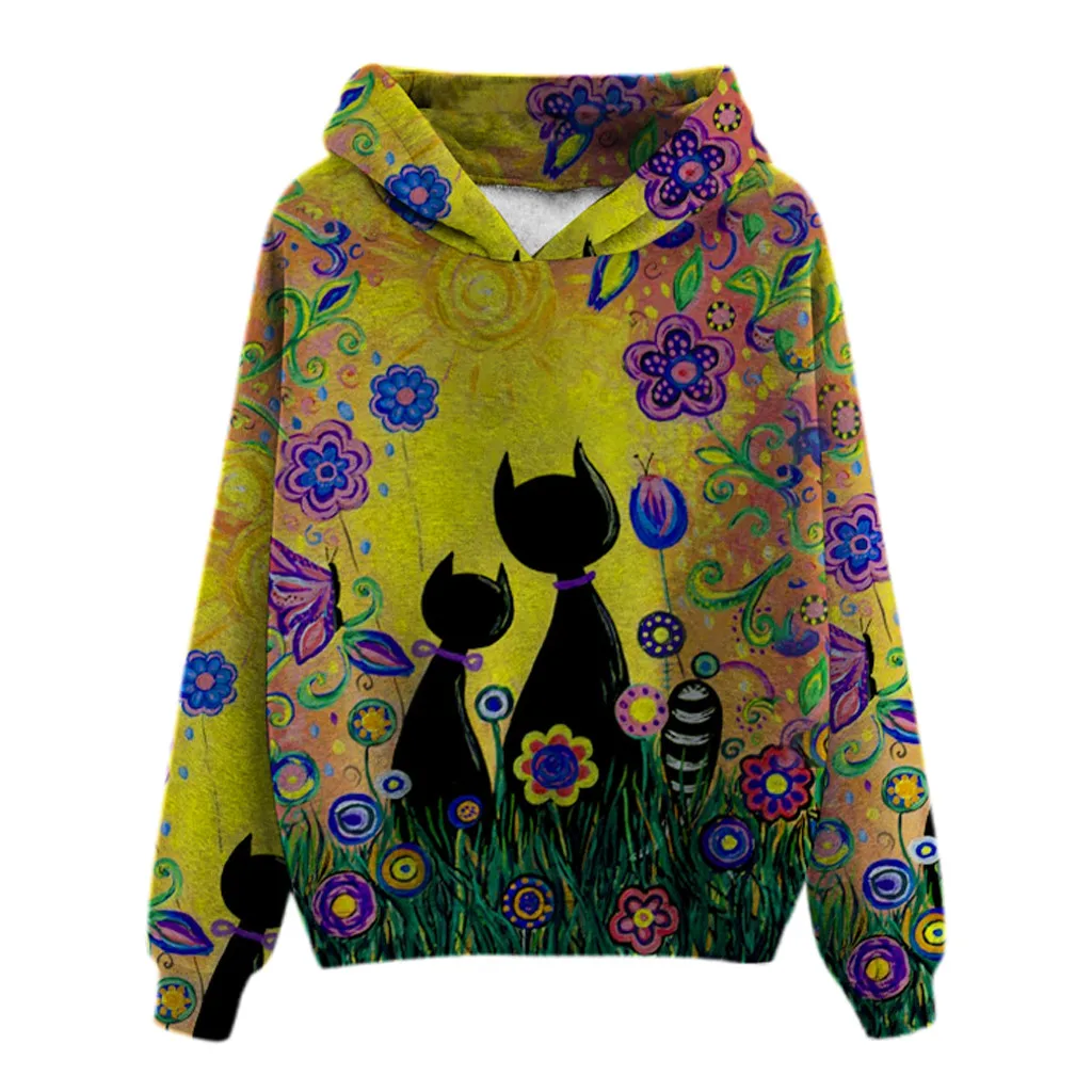 

Womail Plus Velet Cat Printed Sweatshirts Women Multi Colors Oversize Hoodie Japanese Korean Casual Hooded Pullover Hoody 2020 F